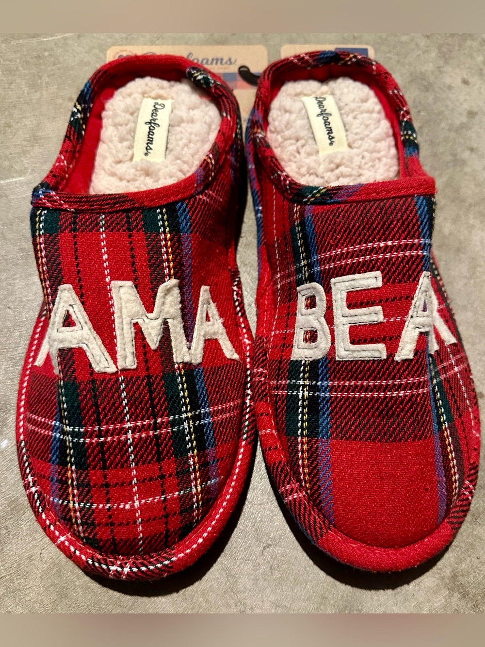 Plush Plaid Slide Slippers with Embroidered Letters